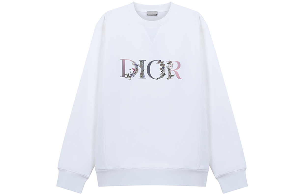 DIOR Floral Embroidered Fleece Crewneck Sweatshirt White 113J687A0531-084