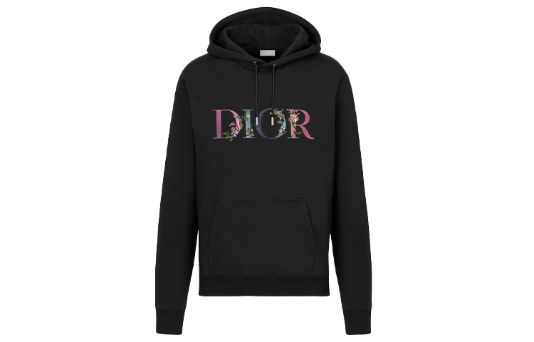 DIOR Flowers Embroidered Logo Hoodie Black ( Classic Loose Fit) 113J688A0531-C984