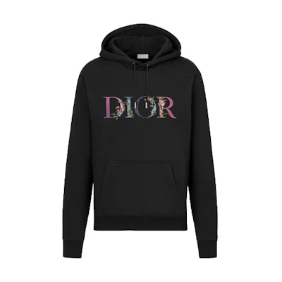 DIOR Flowers Embroidered Logo Hoodie Black ( Classic Loose Fit) 113J688A0531-C984