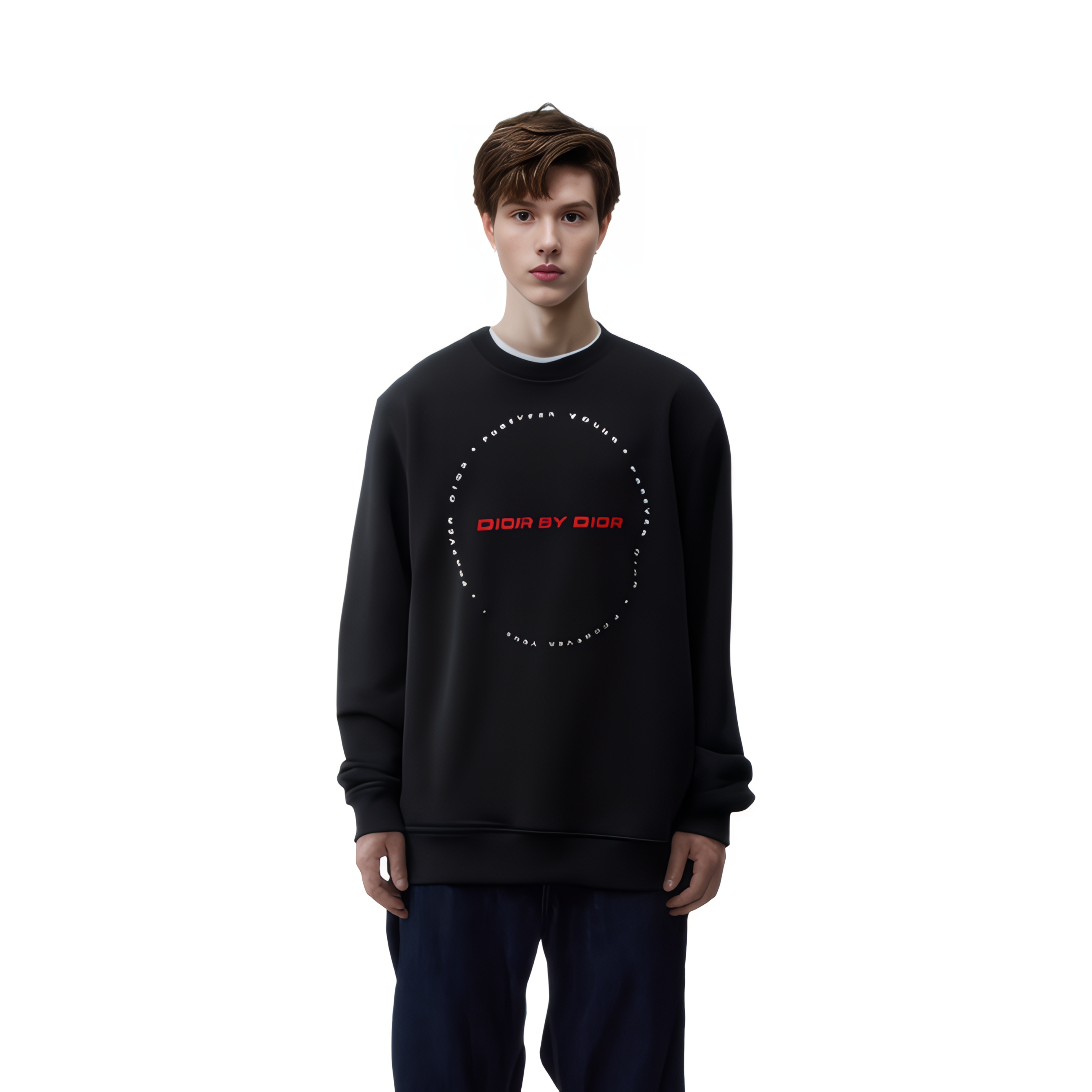 Shop DIOR FW21 黑色字母刺繡套頭衫衛衣 333J666-W5864-980