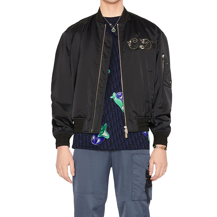 Shop Chaqueta DIOR FW21 Negra con Cremallera y Cuello Béisbol. 943C439H5124-C989