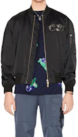 Shop DIOR FW21 Black Solid Letter Zip Baseball Collar Jacket 943C439H5124-C989