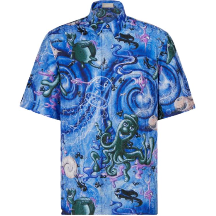 DIOR FW21 Blue Jacquard Casual Short-Sleeve Shirt. 033C508A5196-C586