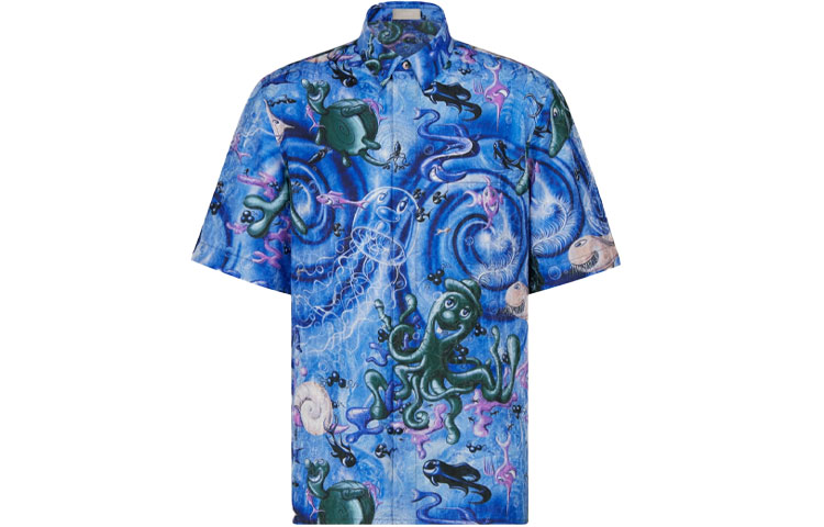 Order DIOR FW21 Baju Biru Jacquard Lengan Pendek Kasual. 033C508A5196-C586