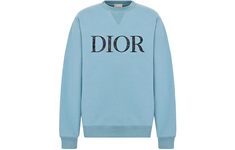 DIOR FW21 Blue Monogram Print Crewneck Sweatshirt 143J687A0531-C585