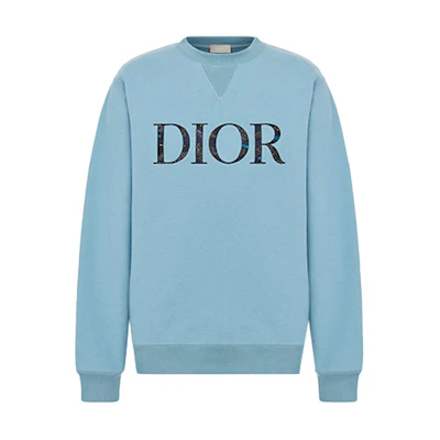 DIOR FW21 Blue Monogram Print Crewneck Sweatshirt 143J687A0531-C585