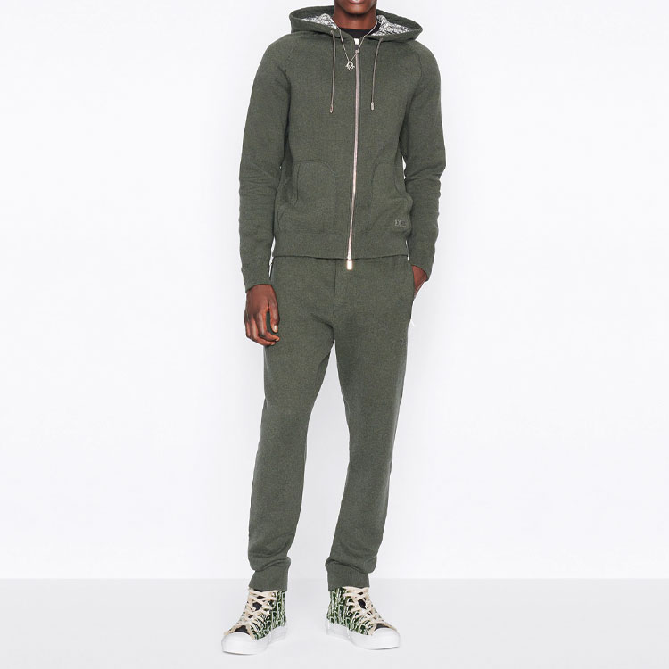 Shop DIOR FW21 Embroidered Knit Joggers Olive Green 113M120AT225-C688