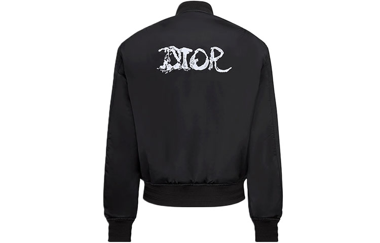 DIOR FW21 Embroidered Letter Satin Bomber Jacket Black - 143C432B5124-C980
