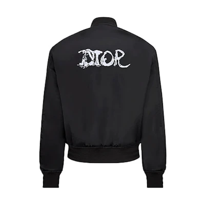 DIOR FW21 Embroidered Letter Satin Bomber Jacket Black - 143C432B5124-C980