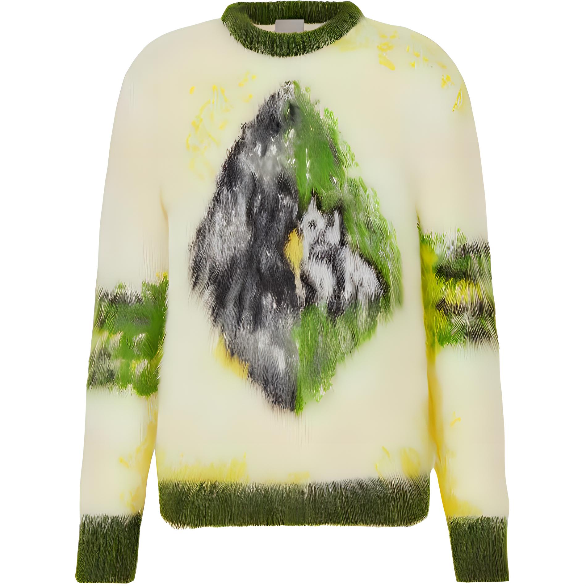 DIOR FW21 Green Patterned Jacquard Ribbed Crewneck Sweater. 143M645CT273-C286