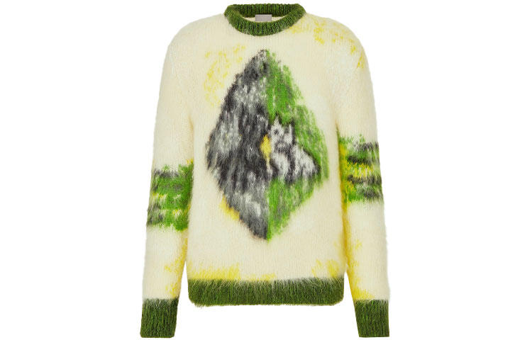 Order DIOR FW21 Sweater Rajut Crewneck Pola Hijau. 143M645CT273-C286