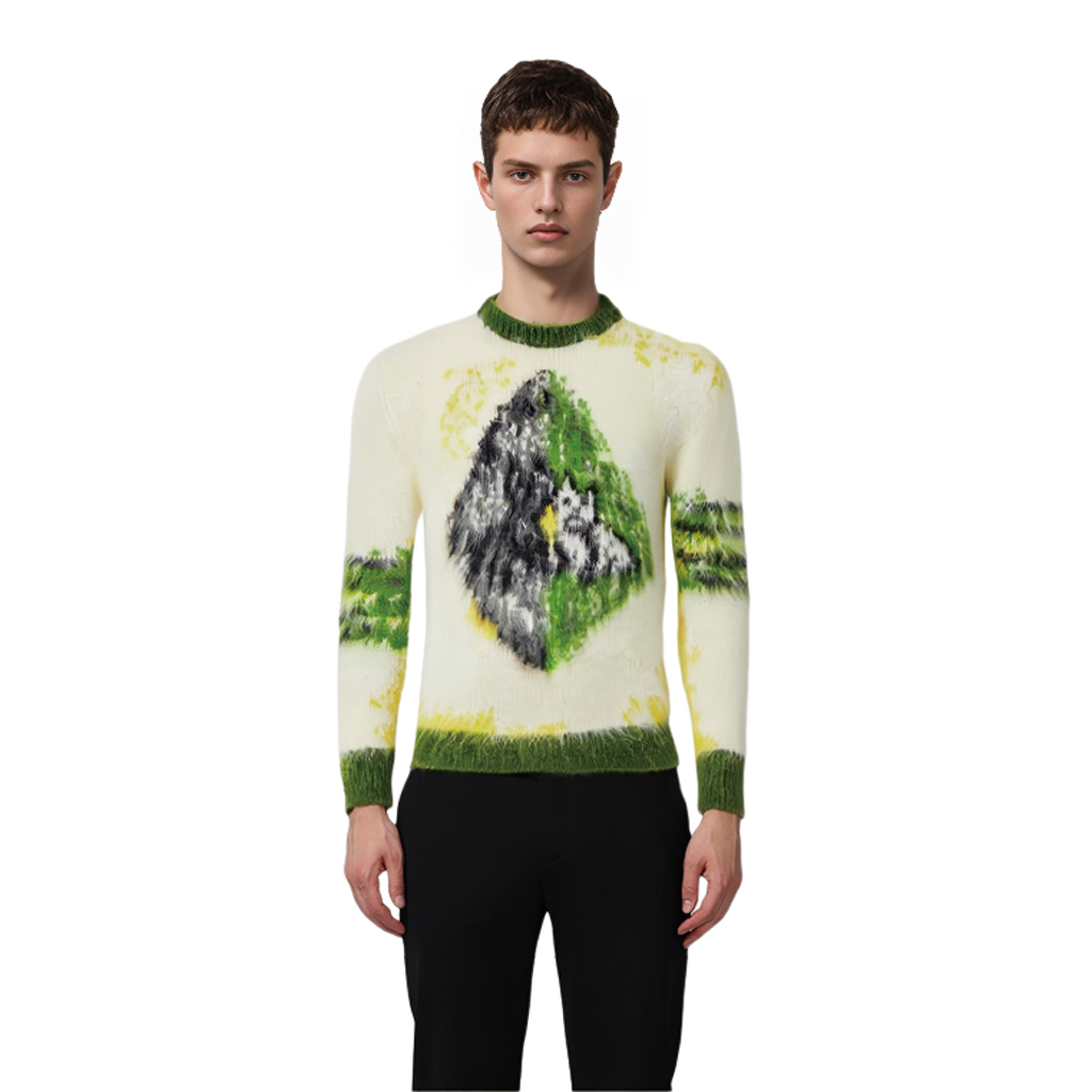 Shop DIOR FW21 Sweater Rajut Crewneck Pola Hijau. 143M645CT273-C286