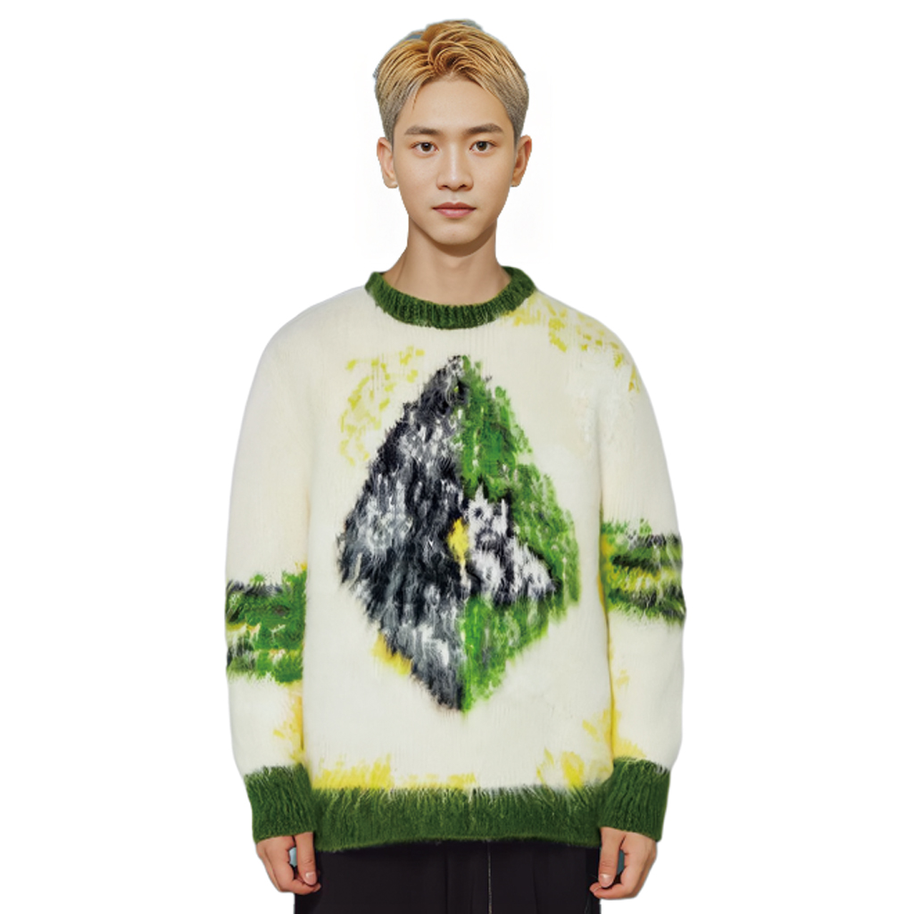 Sizing DIOR FW21 Sweater Rajut Crewneck Pola Hijau. 143M645CT273-C286