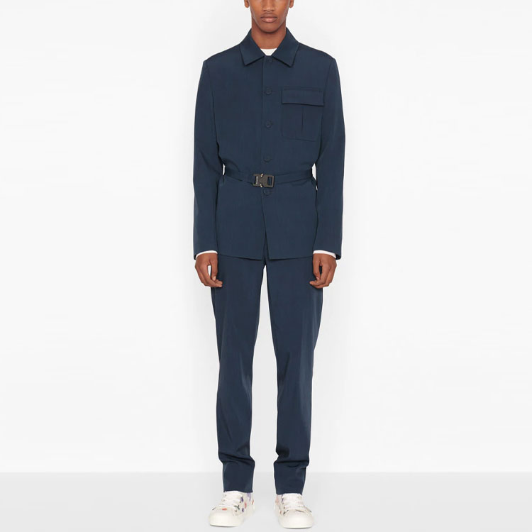 Shop DIOR FW21 플레인 블루 캐주얼 바지. 013C120A5173-C535