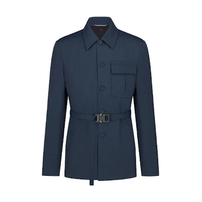 DIOR FW21 Wool Blend Tech Fabric Belted Jacket Blue 193C262A5173-C535