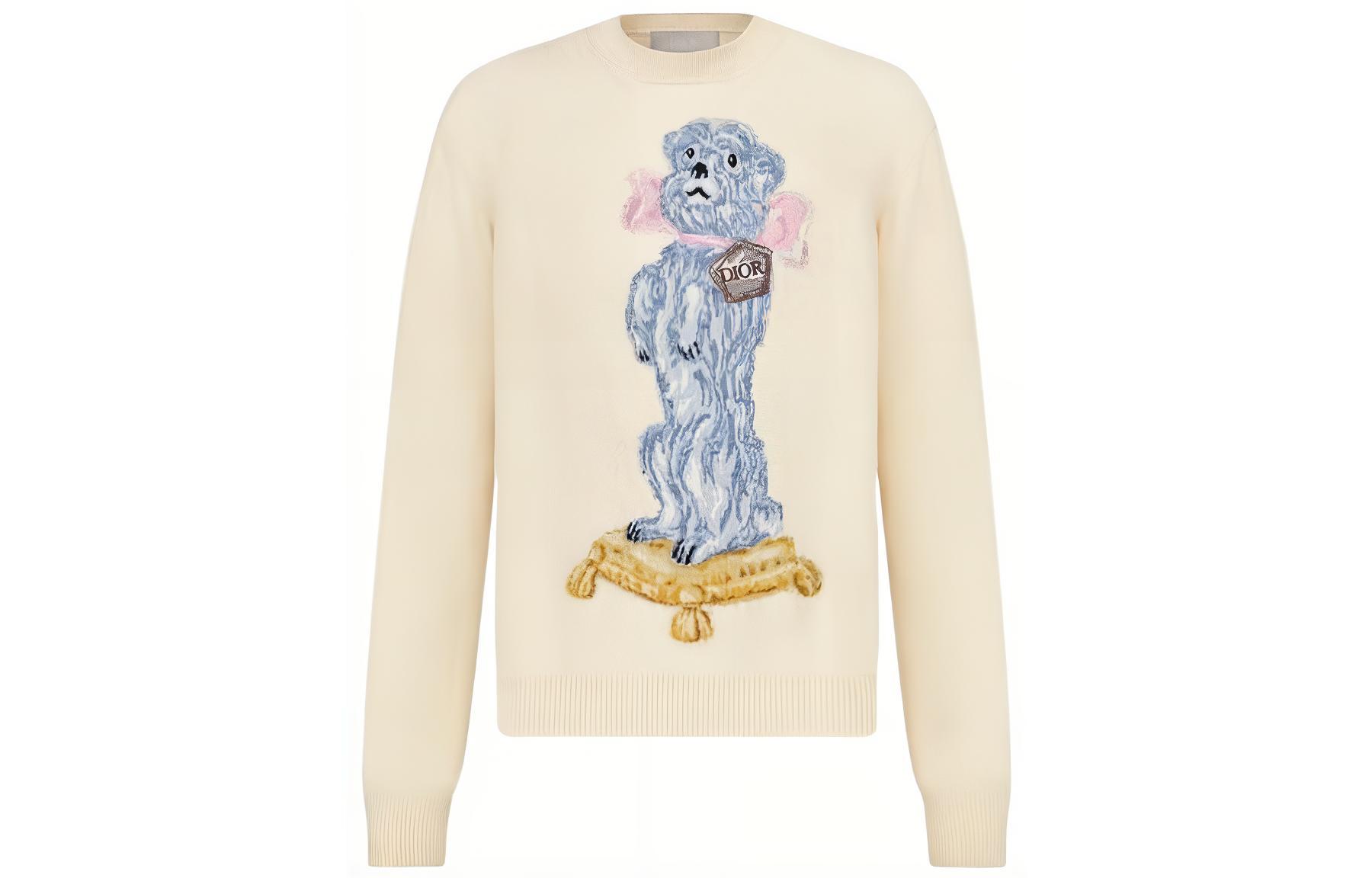 DIOR FW22  Beige Cartoon Jacquard Crewneck Cashmere Sweater 243M635AT460085