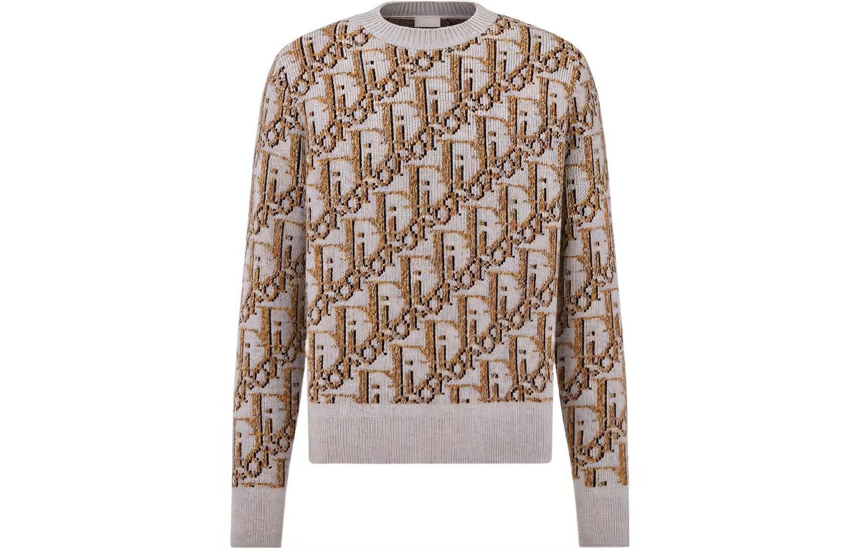 Order DIOR FW22 Beige Logo Knit Crewneck Sweater Lelaki. 193M638AT393-C887