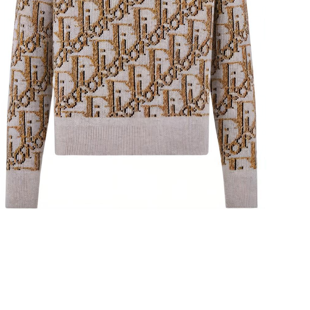 Sizing DIOR FW22 Beige Logo Knit Crewneck Sweater Lelaki. 193M638AT393-C887