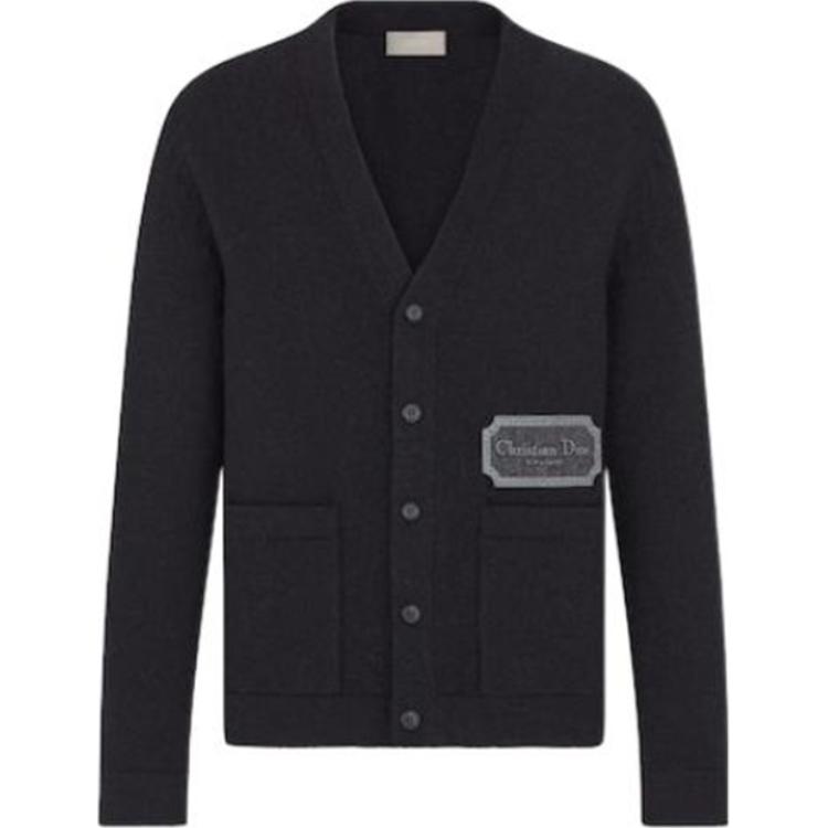 DIOR FW22  Black Cashmere V-Neck Button-Up Sweater. 243M230AT474-C988