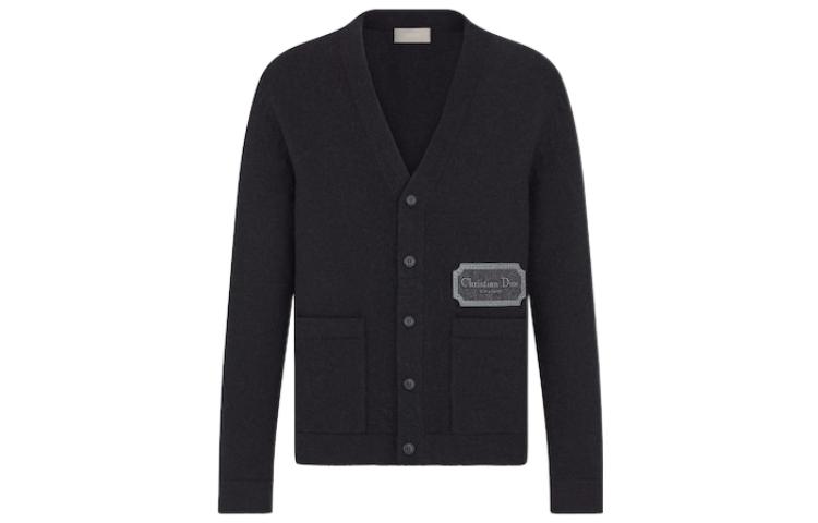 Order DIOR FW22 Sweater Hitam Cashmere Leher V Berkancing. 243M230AT474-C988