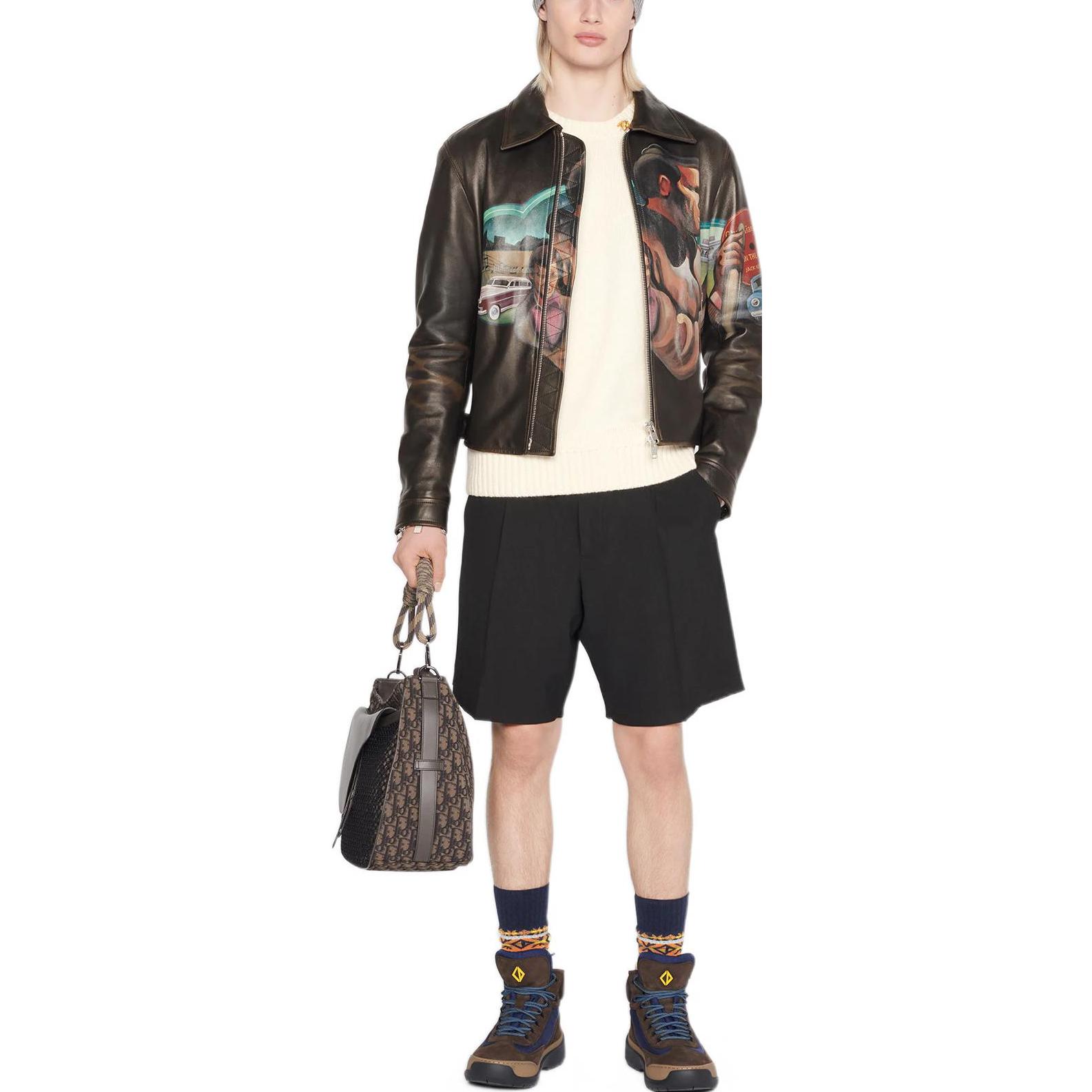 Shop DIOR FW22 Pantalones Cortos Negros Cintura Elástica Corte Recto Casual. 183C140B5606-C900