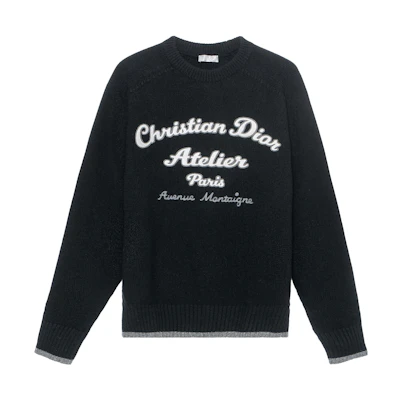 DIOR FW22 Black Wool Knit Sweater with Embroidered Logo. 213M640AT298-C988