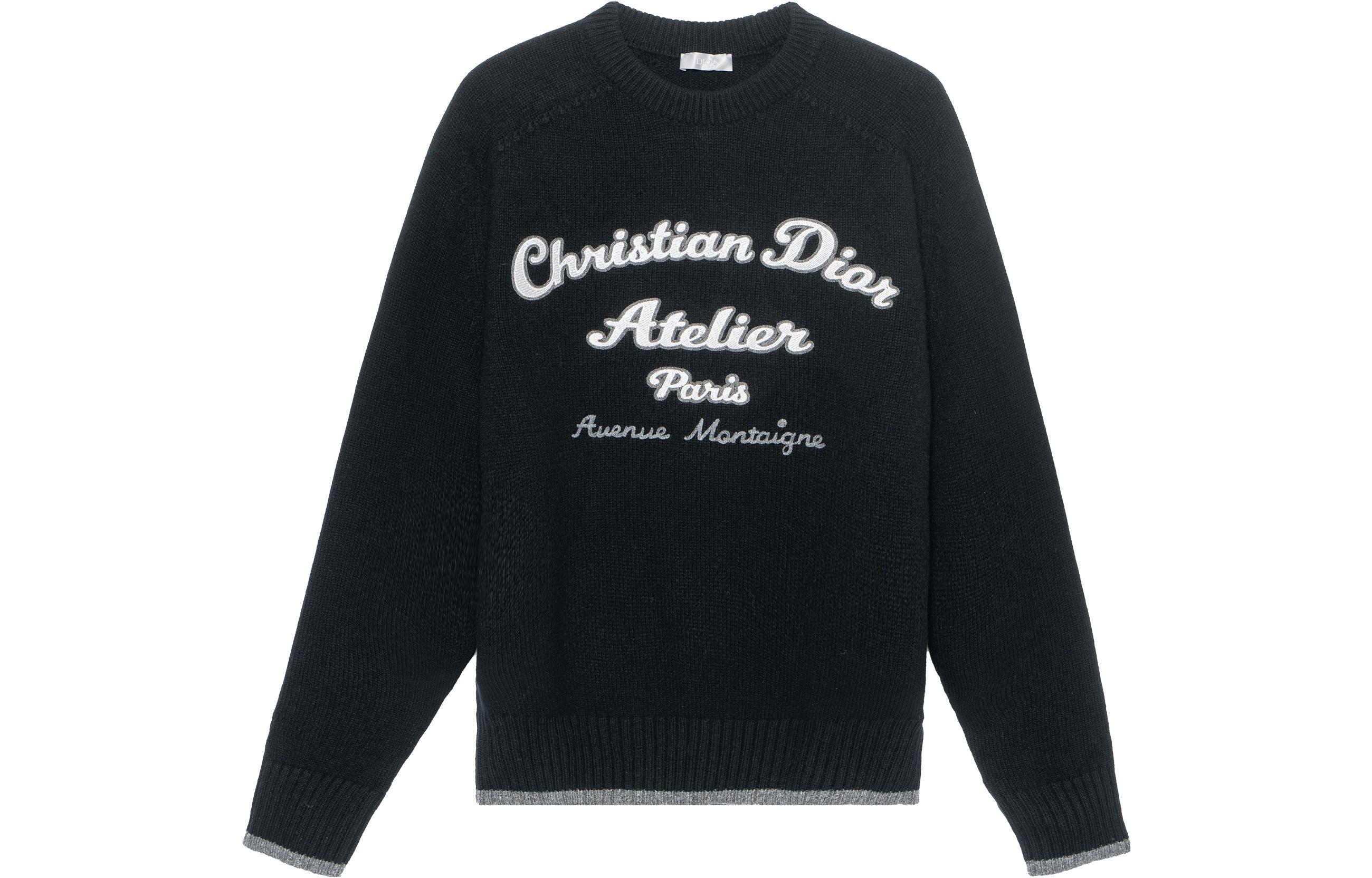 Order DIOR FW22 Sweater Rajut Wol Hitam Logo Bordir. 213M640AT298-C988