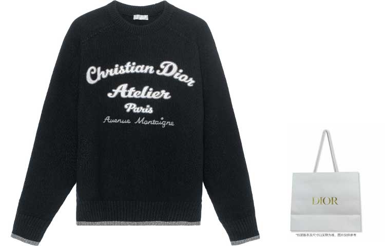 Shop DIOR FW22 Sweater Rajut Wol Hitam Logo Bordir. 213M640AT298-C988