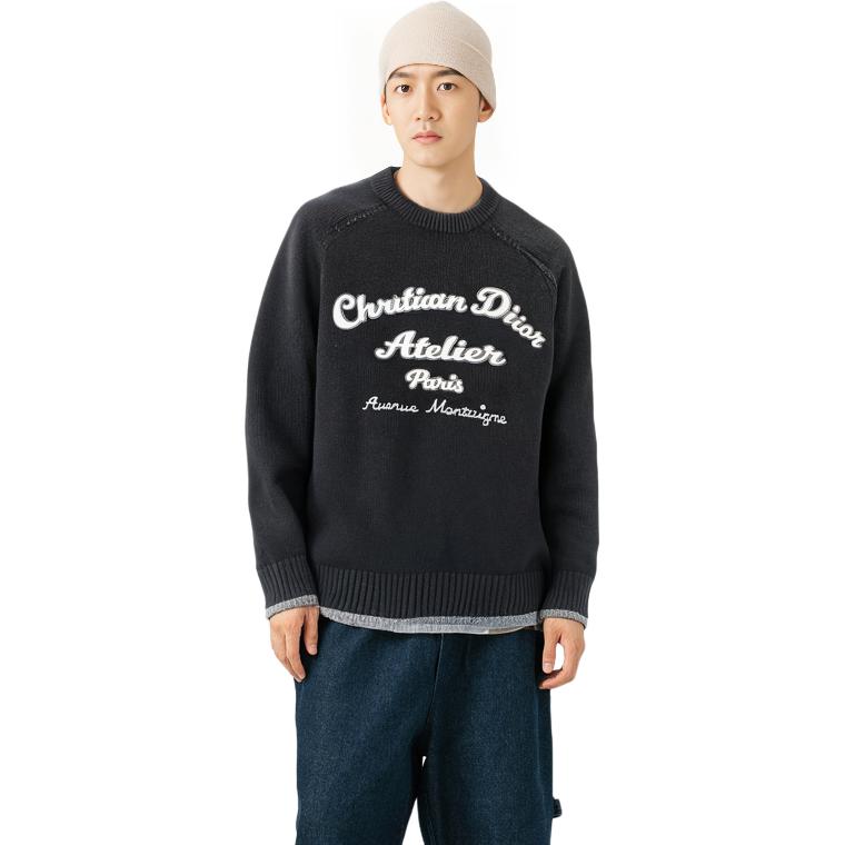Purchase DIOR FW22 Sweater Rajut Wol Hitam Logo Bordir. 213M640AT298-C988