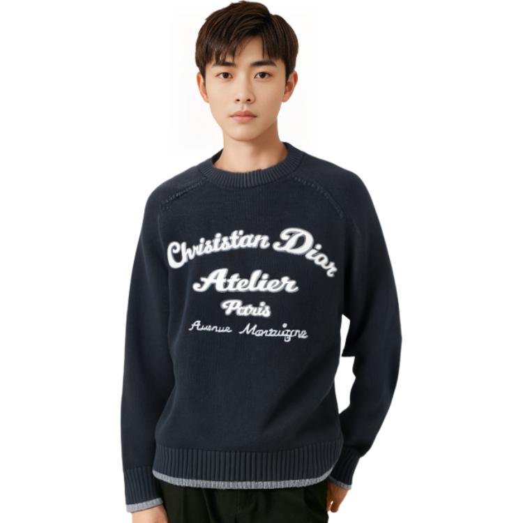 Details for DIOR FW22 Sweater Rajut Wol Hitam Logo Bordir. 213M640AT298-C988