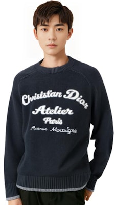 DIOR FW22 Black Wool Knit Sweater with Embroidered Logo. 213M640AT298-C988 Details for DIOR FW22 Black Wool Knit Sweater with Embroidered Logo. 213M640AT298-C988