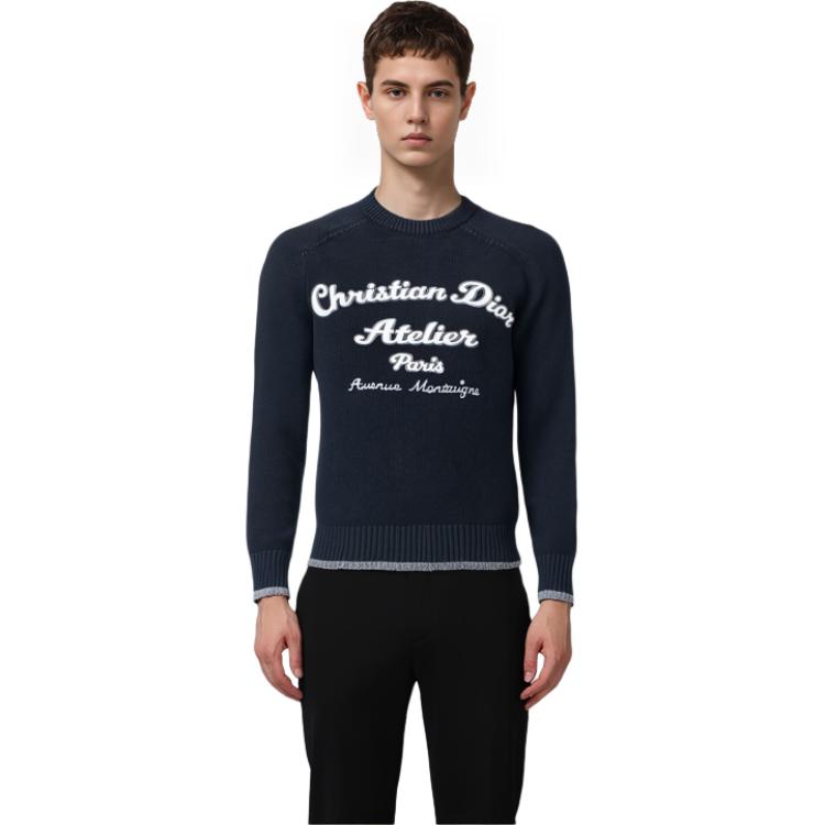 Sizing DIOR FW22 Sweater Rajut Wol Hitam Logo Bordir. 213M640AT298-C988