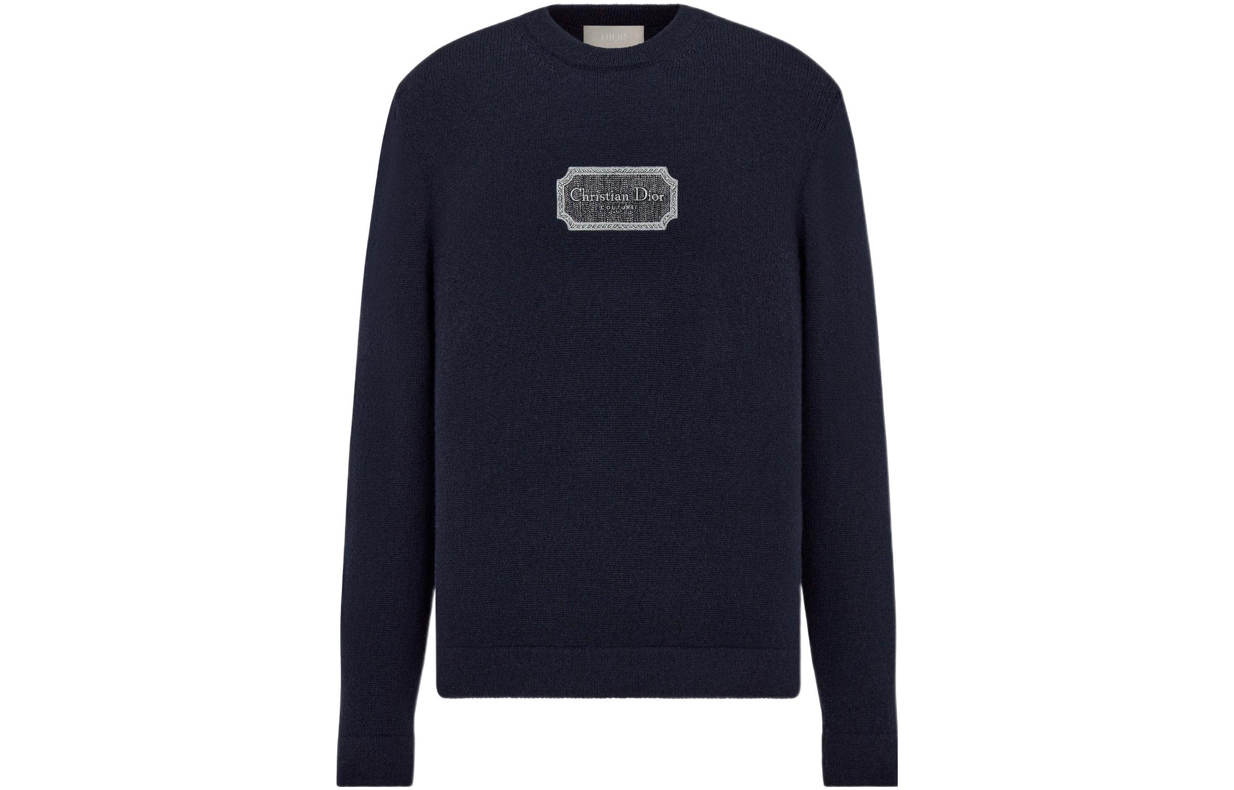 DIOR FW22  Blue Knit Pullover Sweater with Embroidered Logo. 243M645AT474-C588