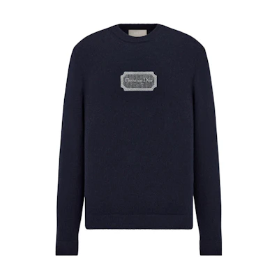DIOR FW22 Blue Knit Pullover Sweater with Embroidered Logo. 243M645AT474-C588