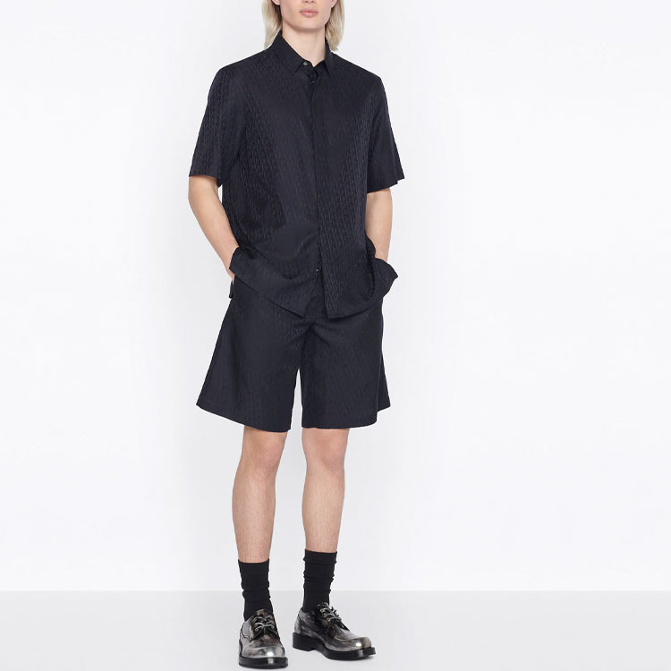 Shop DIOR 2022秋冬蓝色Logo印花休闲直筒短裤. 013C121A5231-C575