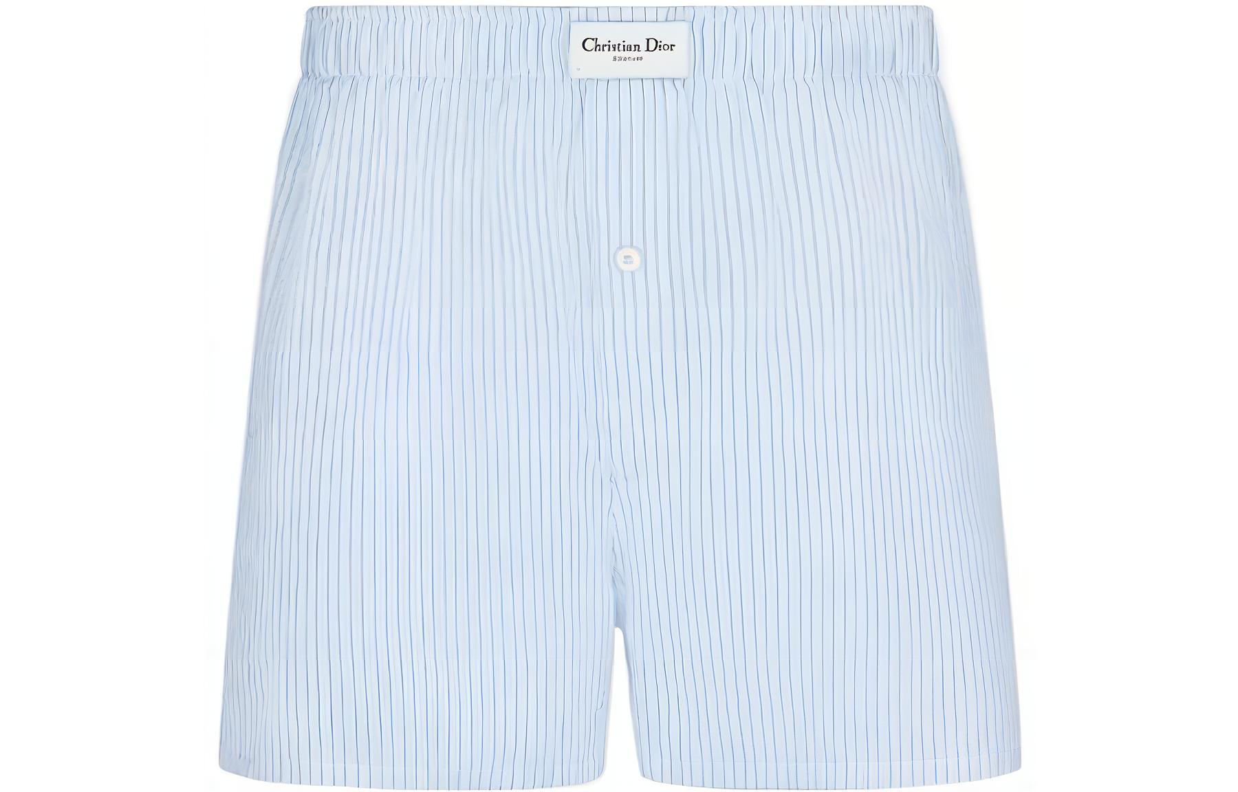 DIOR FW22  Blue Striped Pattern Button-Up Casual Shorts. 243C106A5656-C085