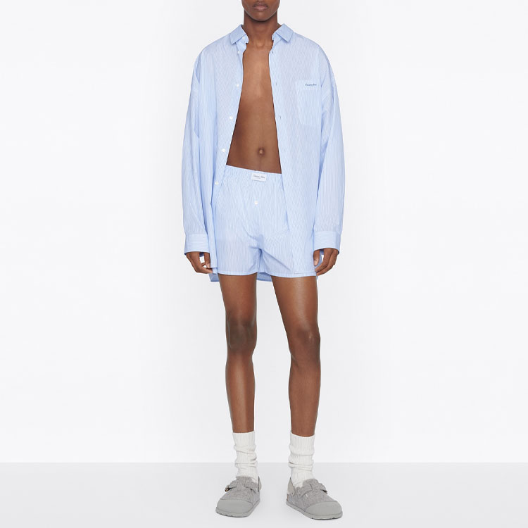 Shop DIOR FW22 Celana Pendek Kasual Motif Garis Biru. 243C106A5656-C085