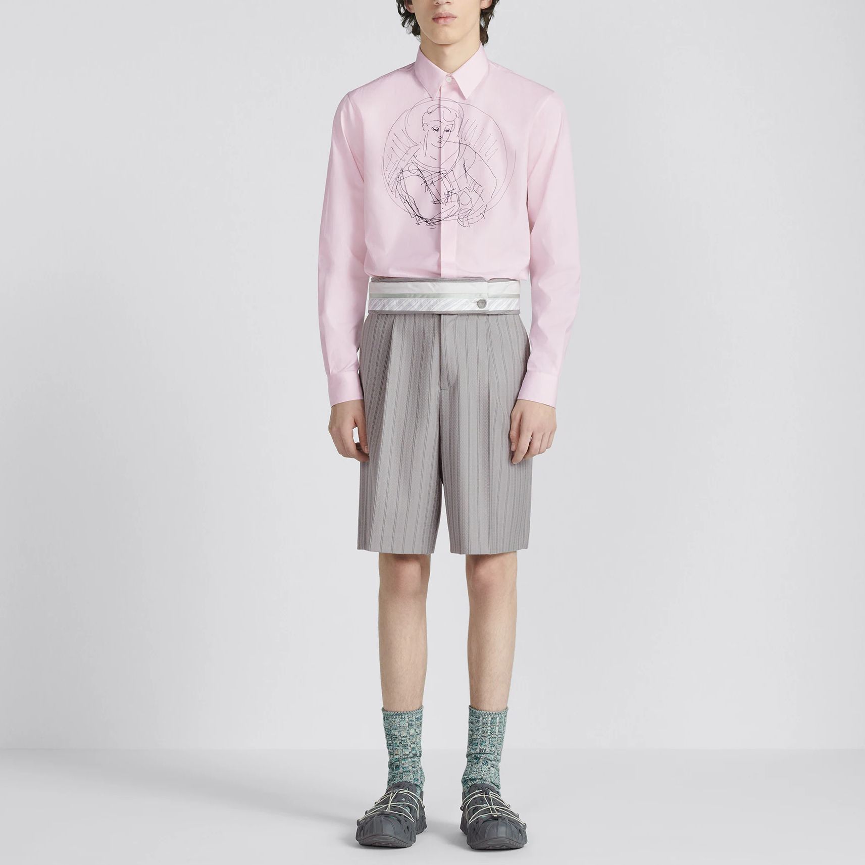 DIOR FW22  Gray Mid-Rise Straight Shorts with Contrasting Stripe Trim 383C132A5718-C888 圖 4