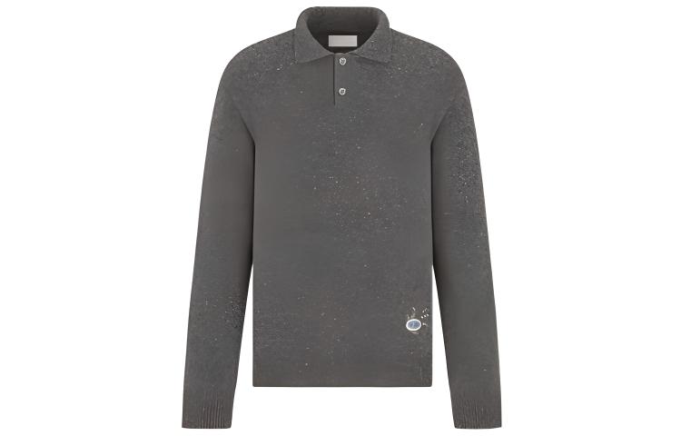 DIOR FW22  Grey Embroidered Button Long Sleeve Polo Shirt. 243M830AT449_C840