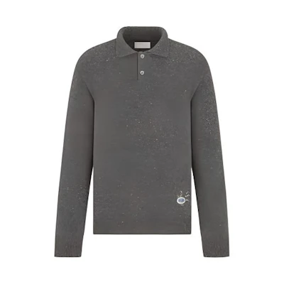 DIOR FW22 Grey Embroidered Button Long Sleeve Polo Shirt. 243M830AT449_C840