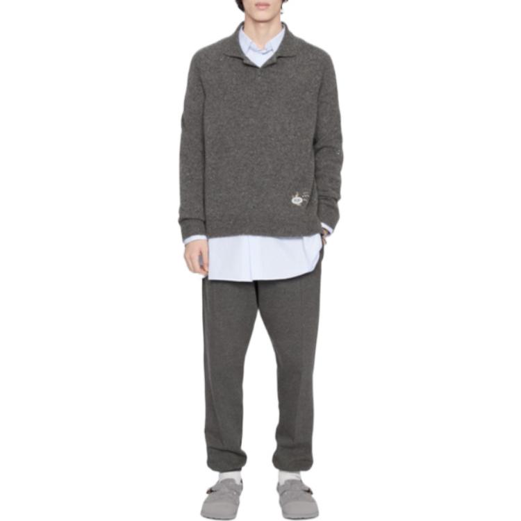 Shop DIOR FW22 Polo Gris Bordado de Manga Larga con Botones. 243M830AT449_C840