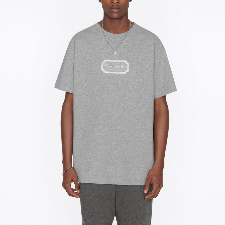 Sizing DIOR FW22 灰色標誌短袖圓領T恤。 243J685B0554-C880