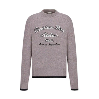 DIOR FW22 Light Purple Knit Sweater with Letter Embroidery. 213M640AT298-C889
