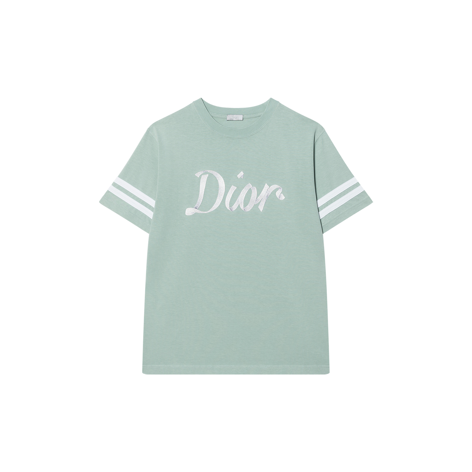 DIOR FW22  Logo Printed Stripe Short Sleeve T-Shirt Light Green. 293J659A0554-C680