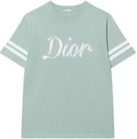 DIOR FW22 Logo Printed Stripe Short Sleeve T-Shirt Light Green. 293J659A0554-C680 DIOR FW22 Logo Printed Stripe Short Sleeve T-Shirt Light Green. 293J659A0554-C680
