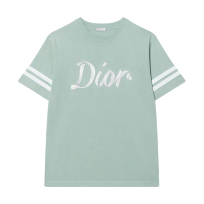 DIOR FW22 Logo Printed Stripe Short Sleeve T-Shirt Light Green. 293J659A0554-C680