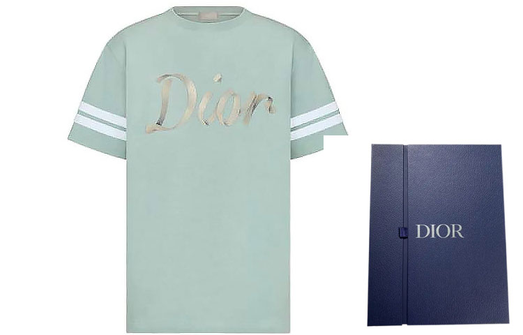 Shop DIOR FW22 ロゴプリント ストライプ 半袖 Tシャツ ライトグリーン. 293J659A0554-C680