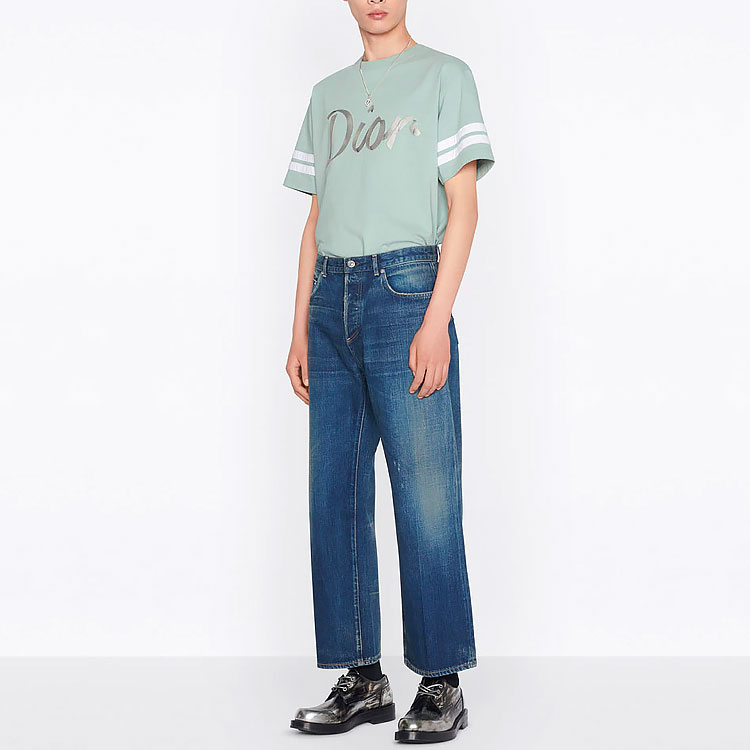 Details for DIOR FW22 ロゴプリント ストライプ 半袖 Tシャツ ライトグリーン. 293J659A0554-C680