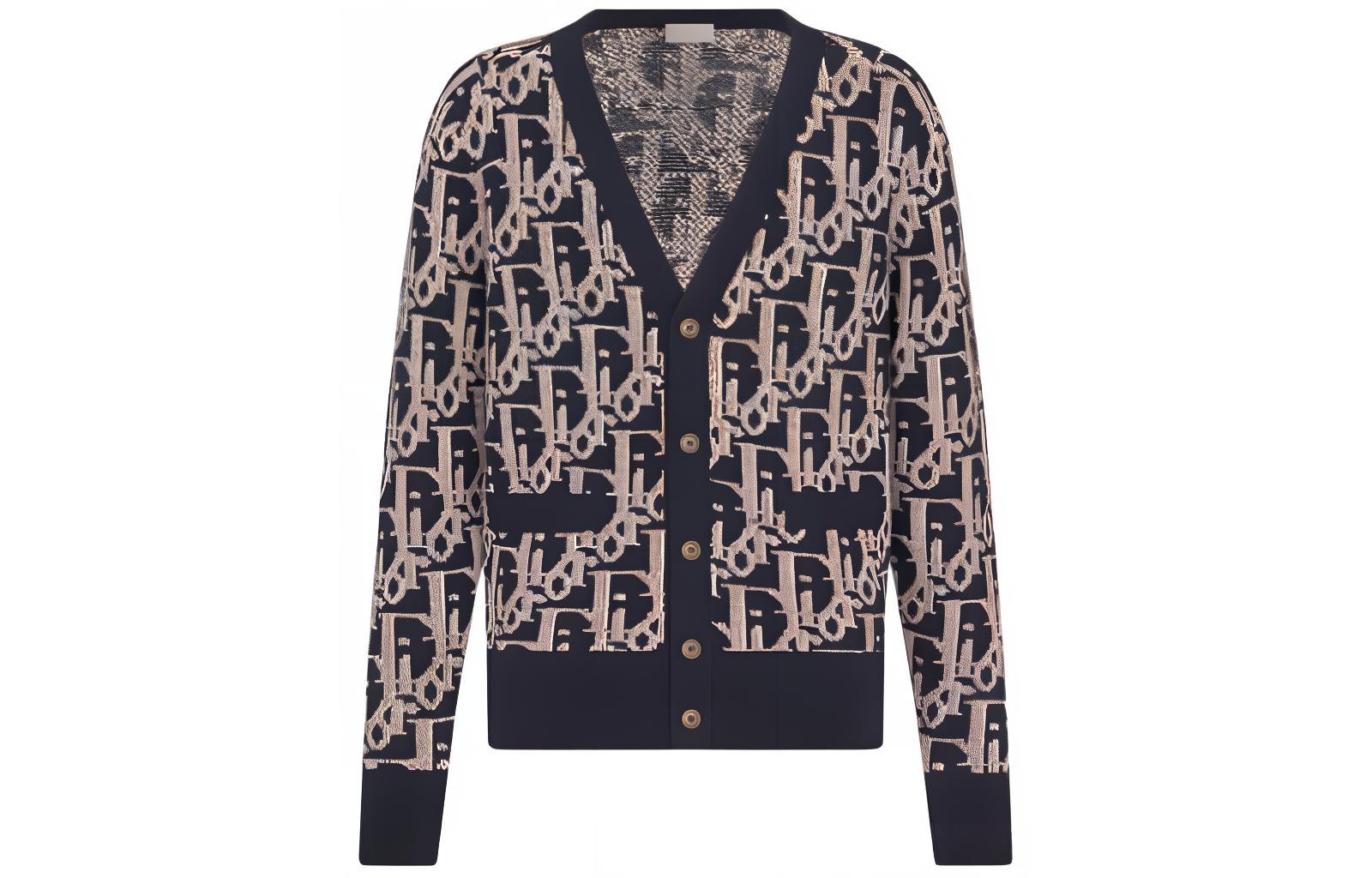 Order DIOR FW22 徽標V領針織開襟毛衣 海軍藍 213M233AT393-C581