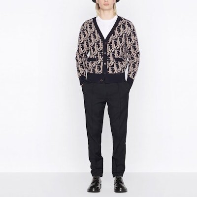 DIOR FW22 徽標V領針織開襟毛衣 海軍藍 213M233AT393-C581 Shop DIOR FW22 徽標V領針織開襟毛衣 海軍藍 213M233AT393-C581